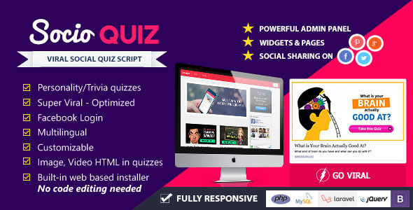SocioQuiz v1.1.1 - Viral Quiz website with Facebook login