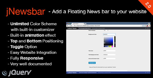 JNewsbar - jQuery Floating News Ticker Bar