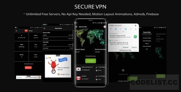 Secure VPN v1.0 - (Unlimted Free Servers + Admob + Motion Layout) 