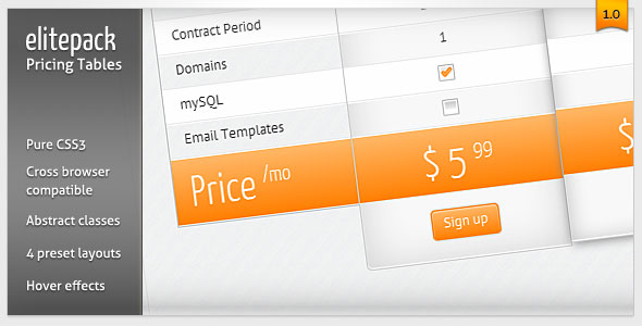 Elitepack Classic CSS3 Pricing Tables & Boxes