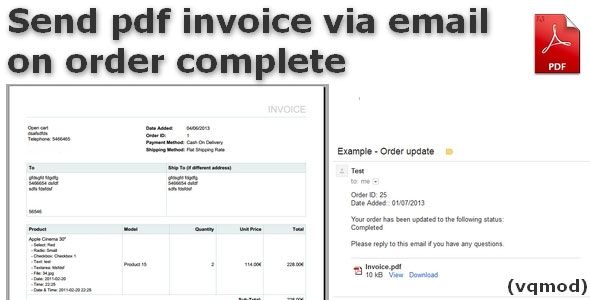 Opencart Send pdf invoice via email on order Complete