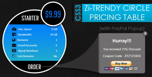CSS3 Zi-Trendy Cirlce Pricing Tables + Paypal PopuP