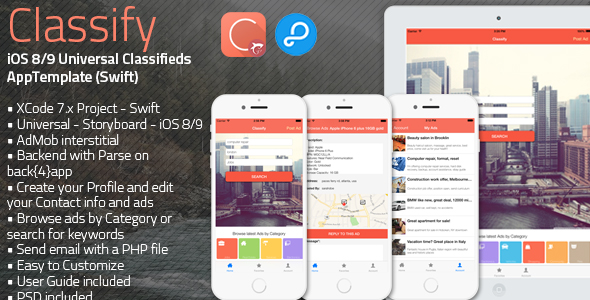 Classify - iOS 8/9 Universal Classifieds App Template (Swift) 