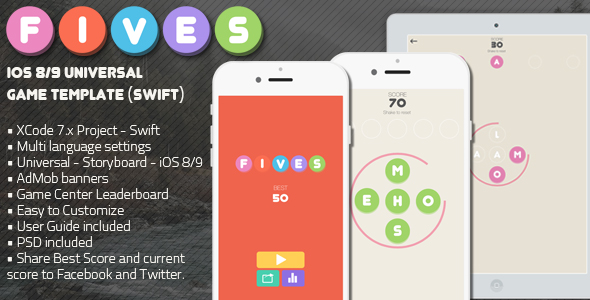 FIVES - iOS Multi Language Word Game Template (Swift)