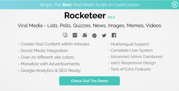 Rocketeer v6.1 - Viral Media Lists, Polls, Quizzes, News, and Videos