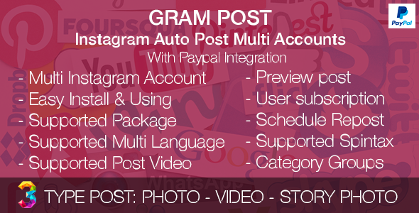Gram Post - Instagram Auto Post Multi Accounts with Paypal integration
