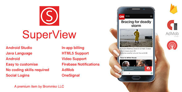 SuperView - WebView App for Android with Push Notification, AdMob, In-app Billing App