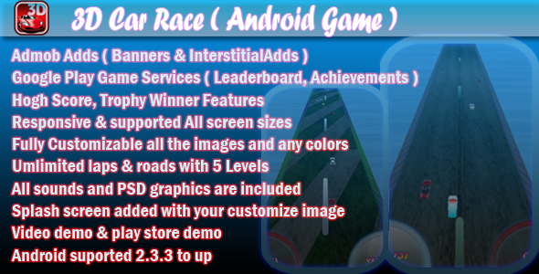3D Car Race + Leaderboard + Achievement + Admob