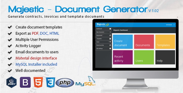 Majestic v1.02 - Create documents from templates. Easily generate contracts and invoices