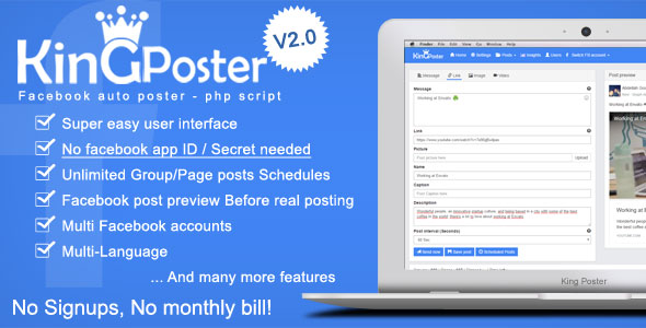 King poster v2.2.3 - Facebook multi Group / Page auto post - PHP script