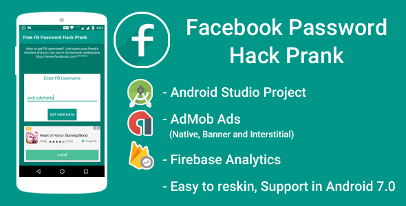 FB Password Hack Prank With Admob Ads + Google Analytics + Firebase Integration