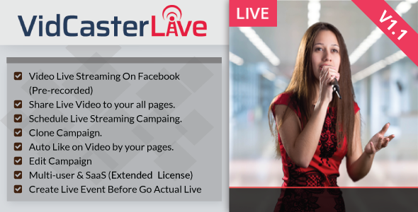 VidCasterLive v1.1 - Facebook Live Streaming With Pre-recorded Video