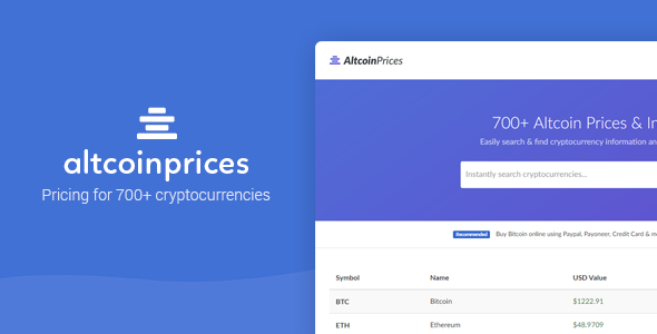 Altcoin Prices - 700+ Cryptocurrency Prices