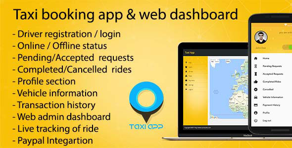 Taxi booking app & web dashboard, complete solution v1.7