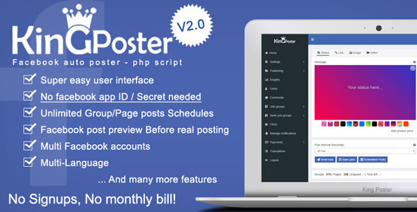 King poster v2.3.8 - Facebook multi Group / Page auto post - PHP script