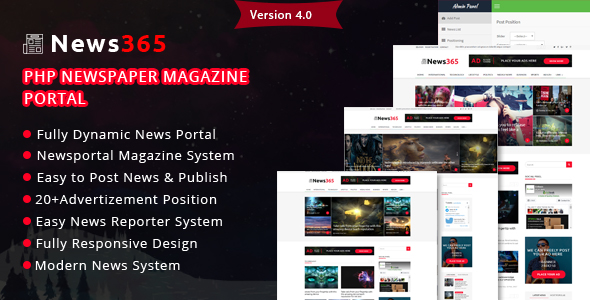 News365 v4.0 - PHP Newspaper Script Magazine Blog with Video Newspaper