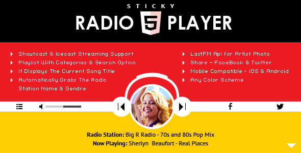 Sticky Radio Player v1.4.1 - Full Width Shoutcast and Icecast HTML5 Player