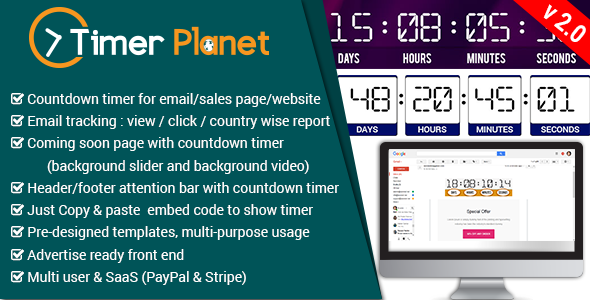 TimerPlanet v2.0 - email,website & attention bar countdown timer