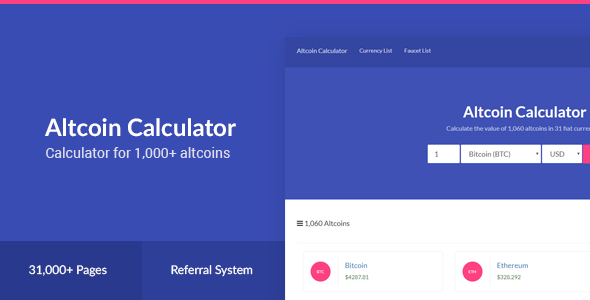 Altcoin Calculator - 1,000+ Crypto & 31 Fiat Currencies
