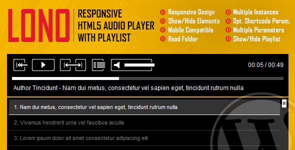 Lono v1.0 - Responsive HTML5 Audio Player Plugin