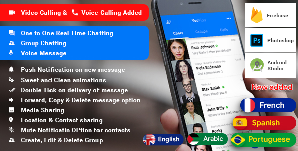 YooHoo v5.3 - Android Chatting App with Voice/Video Calls, Voice messages + Groups -Firebase | Complete App
