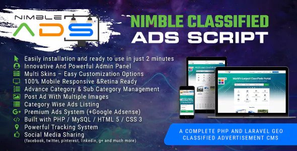 Nimble Classified Ads Script v1.19 – PHP And Laravel Geo Classified Advertisement CMS 
