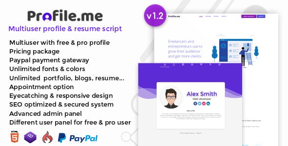 Profile.me v1.2 - Multiuser Profile & Resume Script - nulled