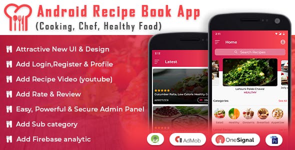 Android Recipe Book App v2.1 - (Cooking, Chef, Healthy Food, Admob with GDPR) 