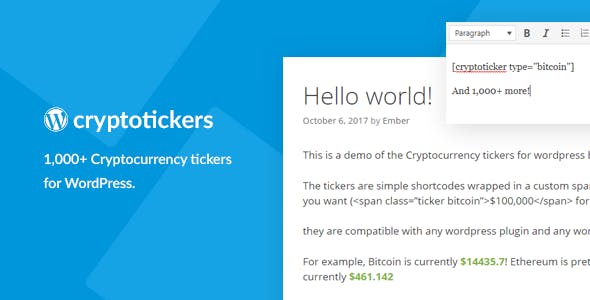 Cryptocurrency Tickers v1.0 - 1,000+ Crypto Price Tickers for WordPress