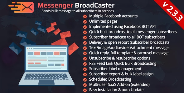 Messenger Broadcaster - A Bot Inboxer Add-on : Send Bulk Message to Facebook Messenger Subscribers