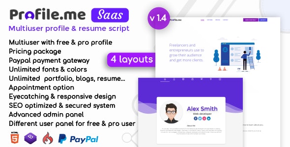 Profile.me v1.4 - Saas Multiuser Profile & Resume Script - nulled