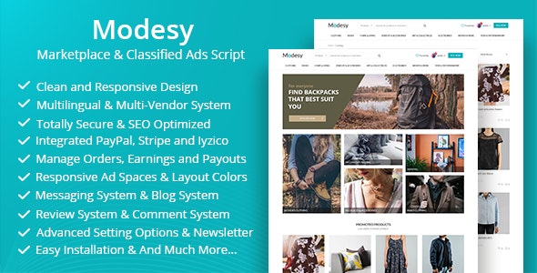 Modesy v1.4.1 - Pazar Yeri ve Sınıflandırılmış Reklamlar Komut Dosyası - nulled