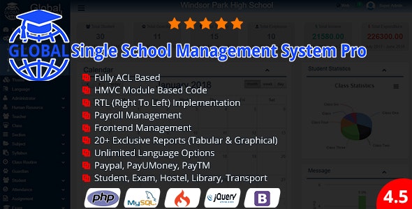Global v4.5 - Single School Management System Pro