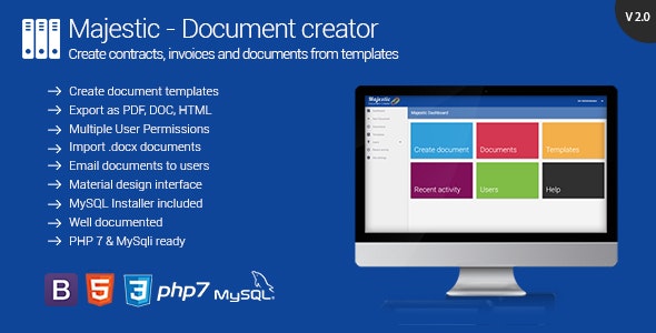 Majestic v2.1 - Create documents from templates. Generate contracts and invoices