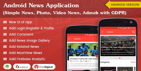 Android News Application v1.1 (Simple News, Photo, Video News, Admob with GDPR)
