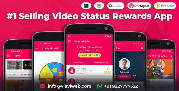 Android Video Status App With Reward Points (Lucky Wheel, WA Status Saver) v4.0