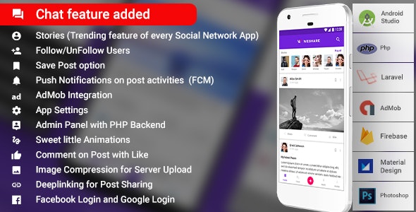 WeShare v2.0 - Social Media Android App with Admin | PHP Backend