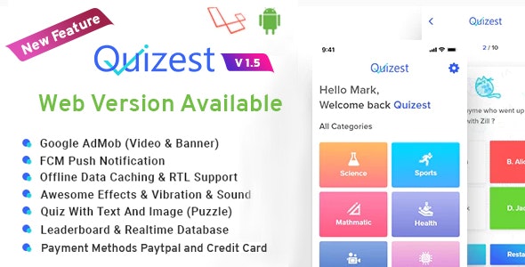 Quizest v1.5 - Complete Quiz Solutions With Android App And Interactive Admin Panel