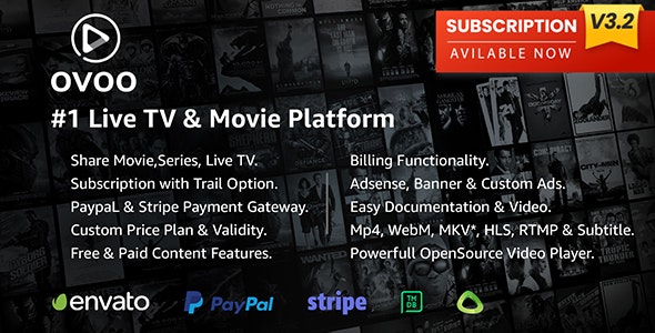OVOO v3.2.0 - Live TV & Movie Portal CMS with Membership System - nulled
