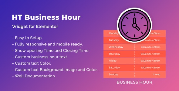 HT Business Hour Widget for Elementor v1.0.1