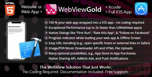 WebViewGold for iOS v7.1 – WebView URL/HTML to iOS app + Push, URL Handling, APIs & much more! 