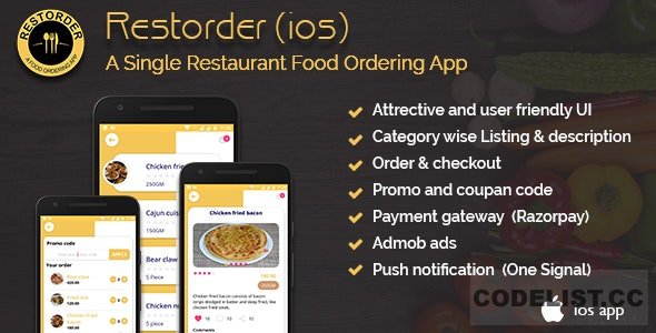 Restorder (iOS) v2.0.5 - A single restaurant food ordering app.