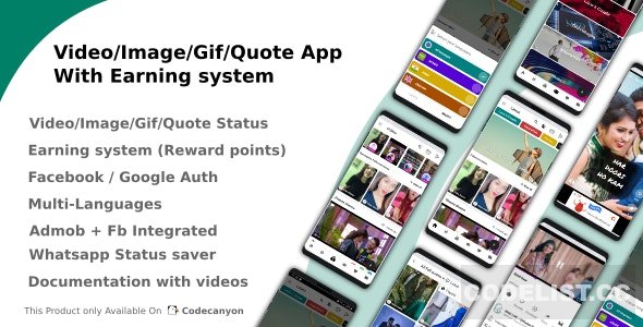 Video/Image/Gif/Quote App With Earning system (Reward points) v3.3