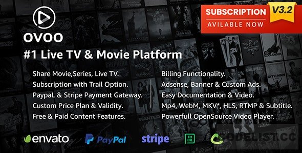 OVOO v3.2.4 - Live TV & Movie Portal CMS with Membership System - nulled