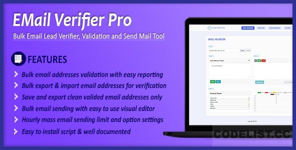 Email Verifier Pro v2.3 - Bulk Email Addresses Validation, Mail Sender & Email Lead Management Tool - nulled