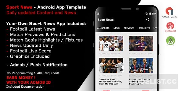 Sport News - Football Android App Template (Admob/Push) - 3 april 19