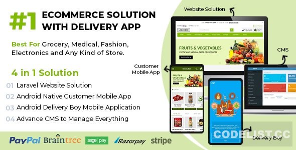 Ecommerce Solution with Delivery App For Grocery, Food, Pharmacy, Any Store / Laravel + Android Apps v1.4