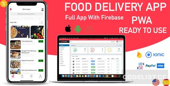 ionic 5 food delivery full (Android + iOS + Admin Panel PWA) app with firebase v1.0