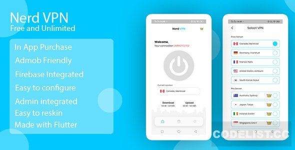 Nerd VPN v1.0 - Flutter VPN Android Full Application with IAP, Integrated with Backend and Admin Panel 