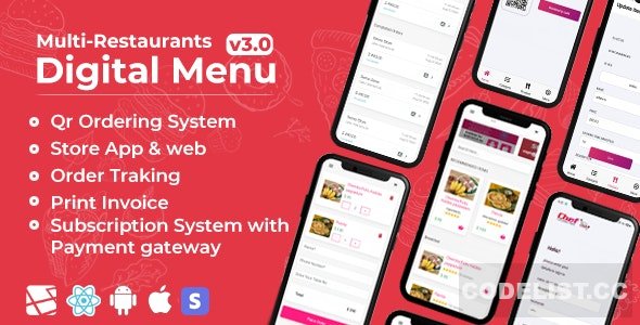 Chef v3.0 - Multi-restaurant Saas - Contact less Digital Menu Admin Panel with - React Native App